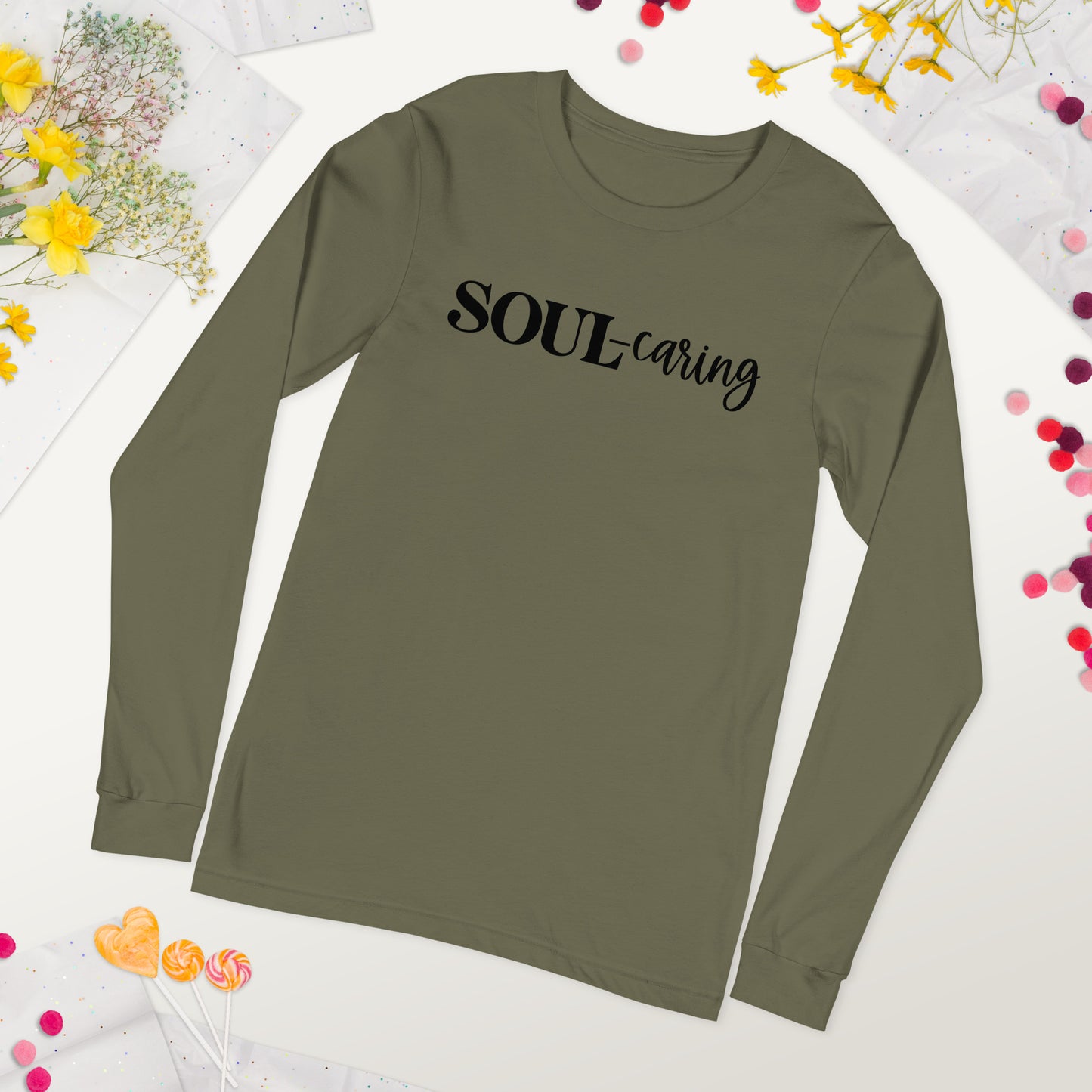 Soul-caring Long Sleeve Tee (Words in black)