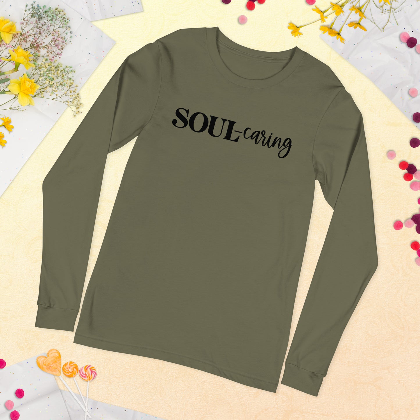 Soul-caring Long Sleeve Tee (Words in black)