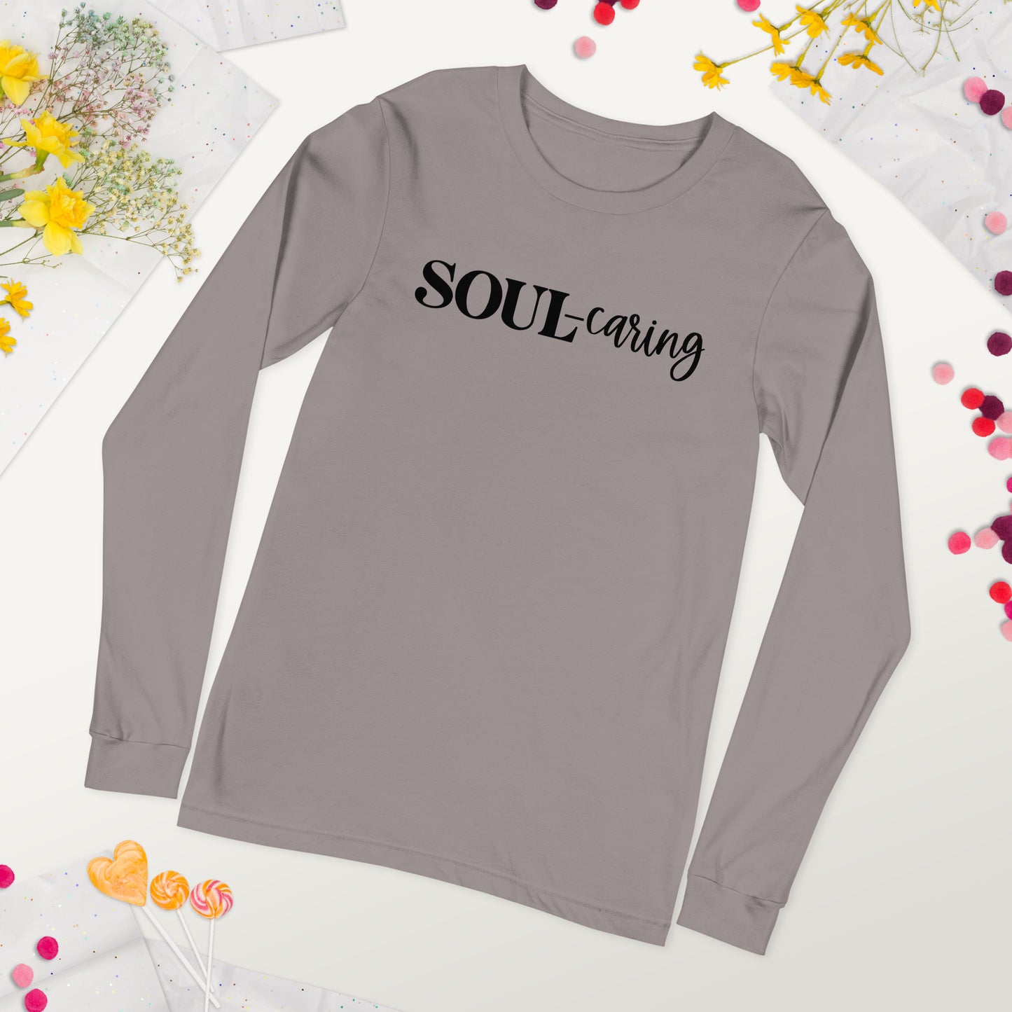 Soul-caring Long Sleeve Tee (Words in black)