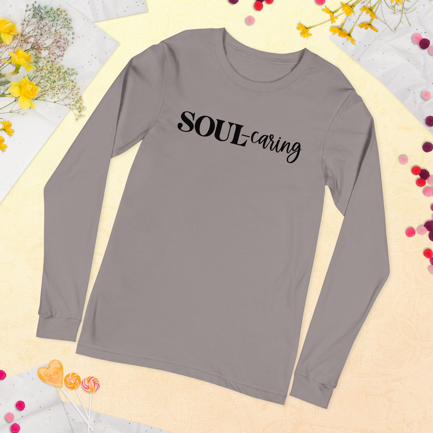 Soul-caring Long Sleeve Tee (Words in black)